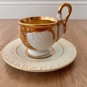 Vtg RPM Royal Porzellan Manufaktur Bavaria Swan Cup & Saucer Porcelain Gold Trim
